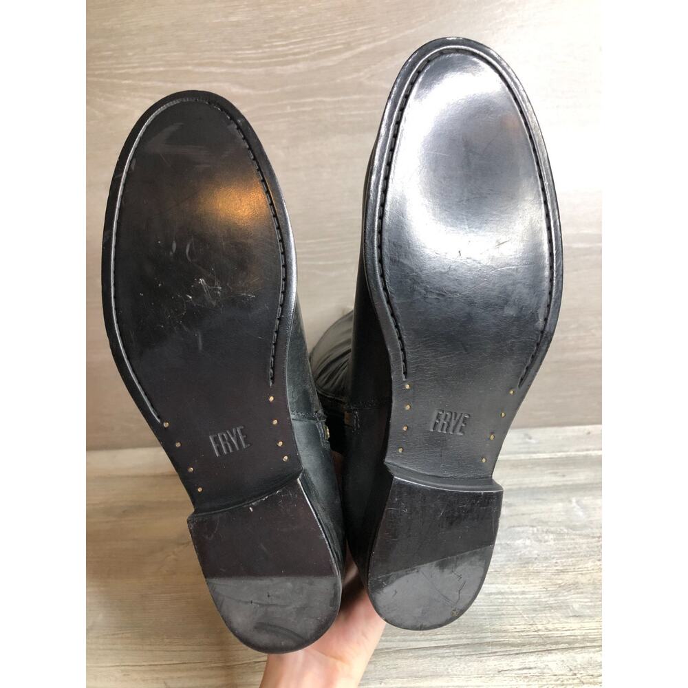 New FRYE Oiled-Leather Melissa Belted Side-Zip Tall Boots Black Size 8.5 B - Picture 9 of 10